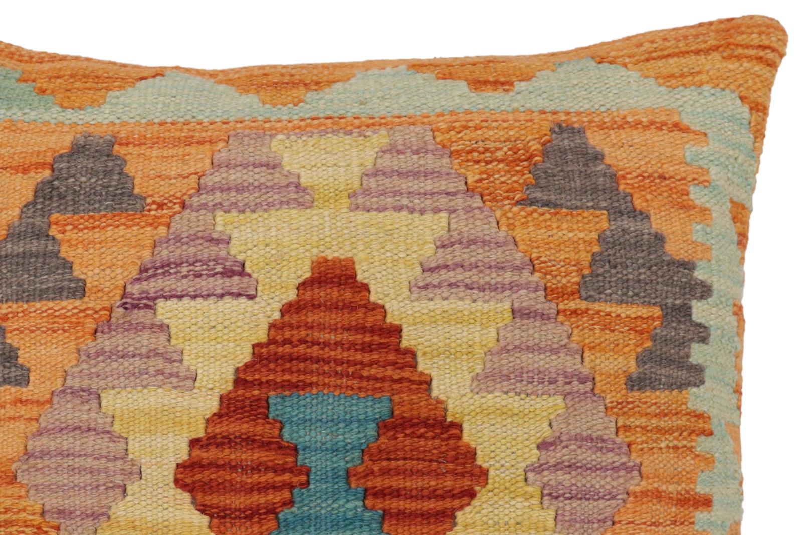 handmade Traditional Pillow Rust Blue Hand-Woven SQUARE 100% WOOL Hand woven turkish pillow2' x 2'