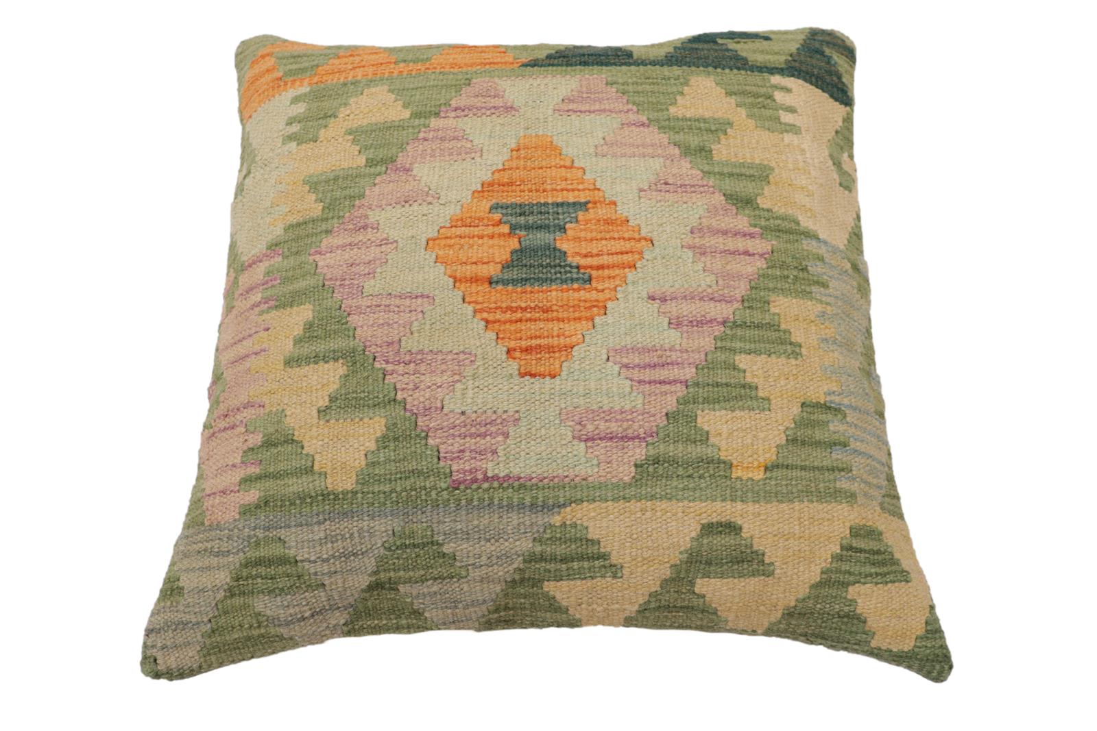 handmade Traditional Pillow Blue Green Hand-Woven SQUARE 100% WOOL Hand woven turkish pillow2' x 2'