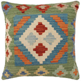 handmade Traditional Pillow Blue Green Hand-Woven SQUARE 100% WOOL Hand woven turkish pillow2 x 2