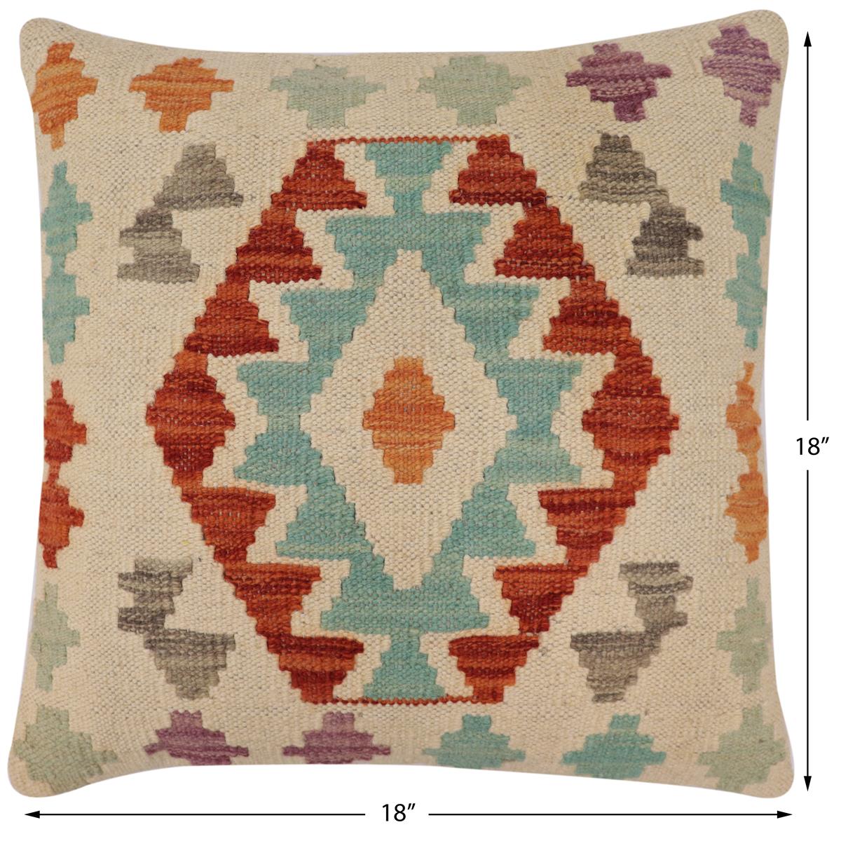 handmade Traditional Pillow Beige Rust Hand-Woven SQUARE 100% WOOL Hand woven turkish pillow2' x 2'