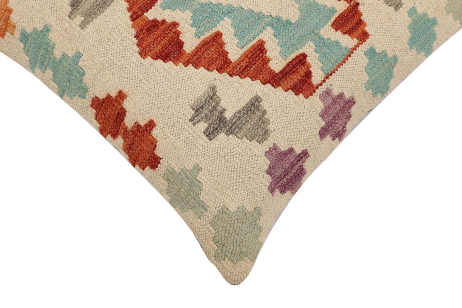handmade Traditional Pillow Beige Rust Hand-Woven SQUARE 100% WOOL Hand woven turkish pillow2' x 2'