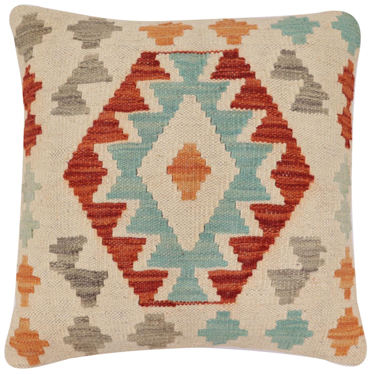 handmade Traditional Pillow Beige Rust Hand-Woven SQUARE 100% WOOL Hand woven turkish pillow2' x 2'