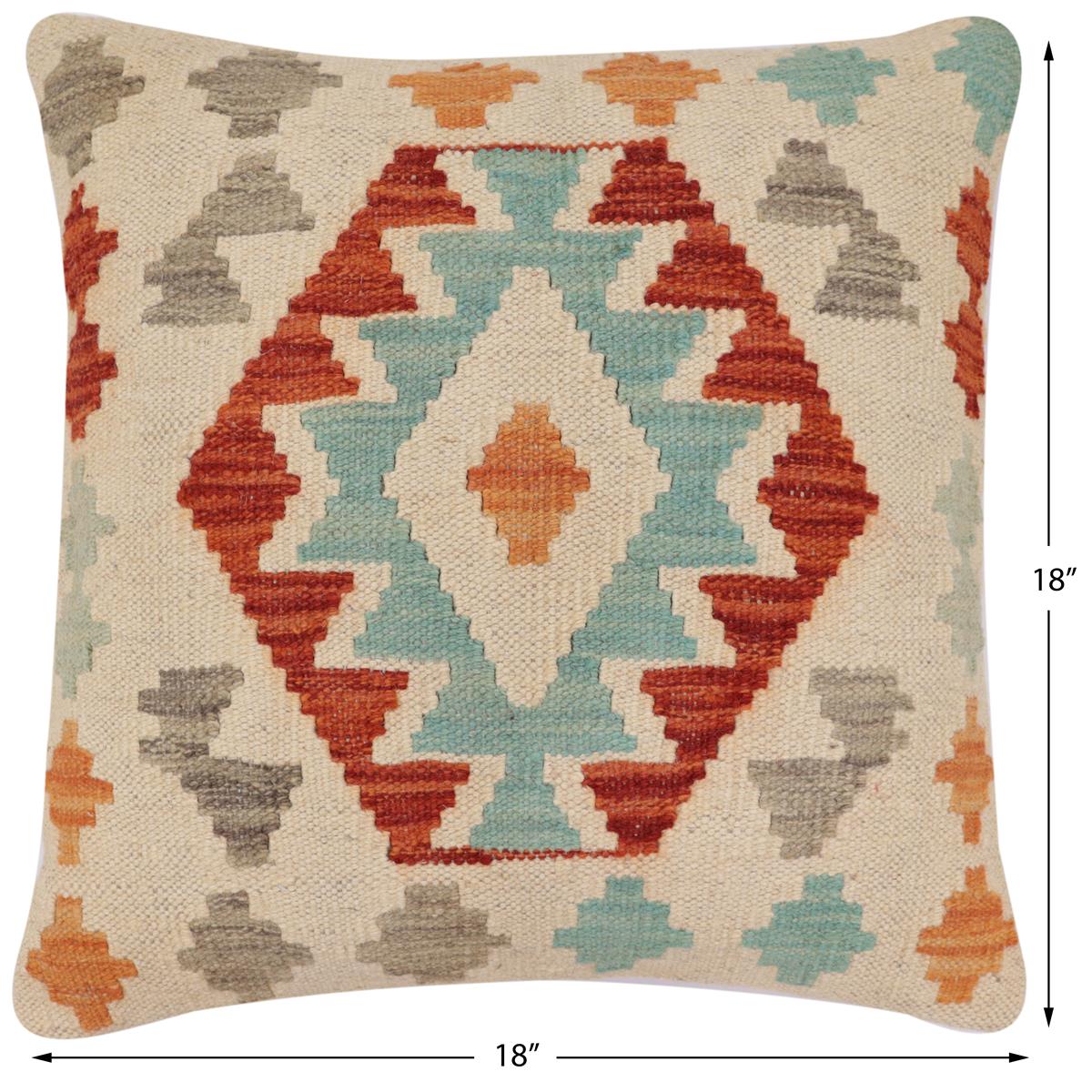 handmade Traditional Pillow Beige Rust Hand-Woven SQUARE 100% WOOL Hand woven turkish pillow2' x 2'