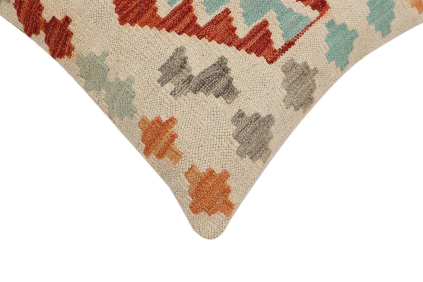 handmade Traditional Pillow Beige Rust Hand-Woven SQUARE 100% WOOL Hand woven turkish pillow2' x 2'