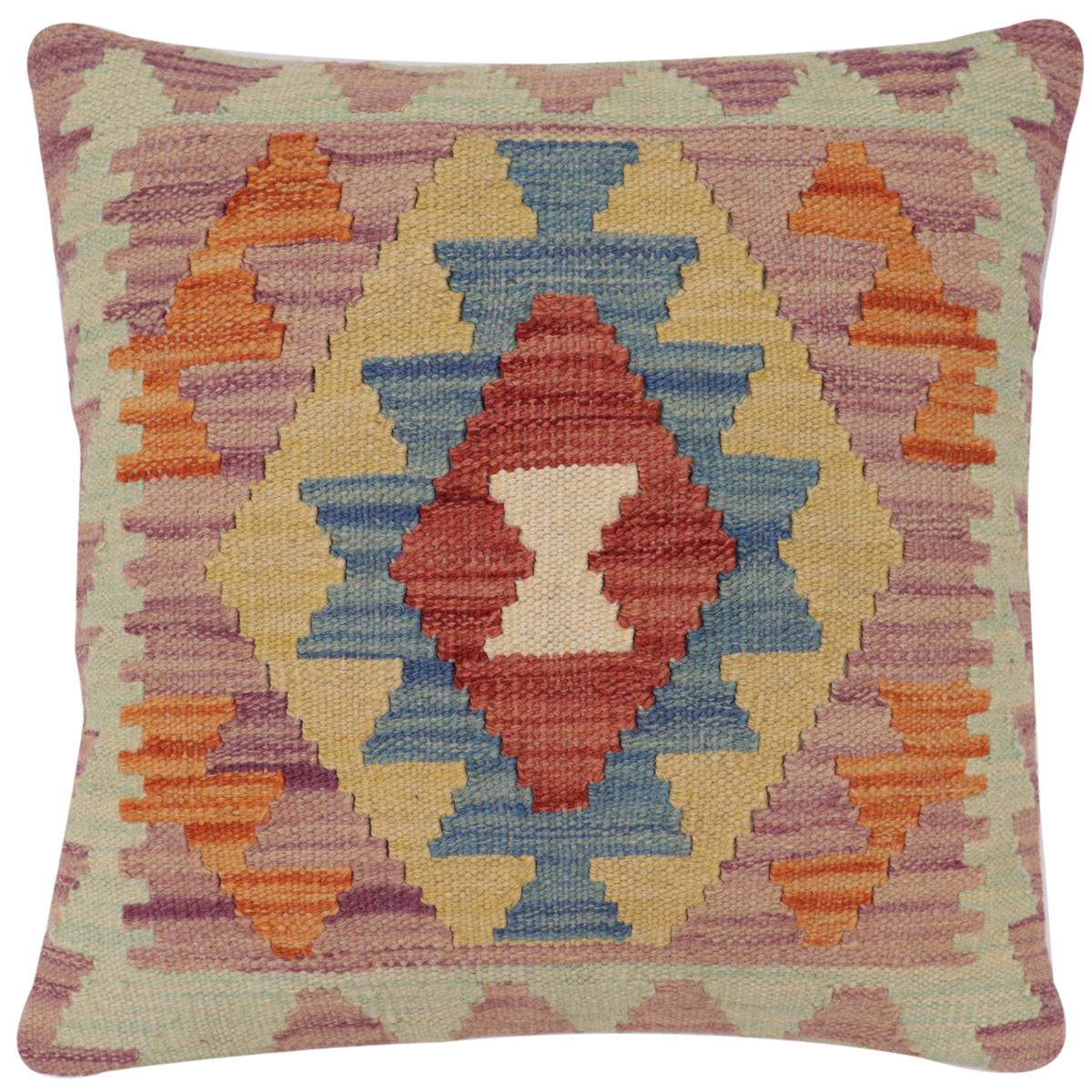 handmade Traditional Pillow Red Blue Hand-Woven SQUARE 100% WOOL  Hand woven turkish pillow  2 x 2