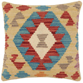 handmade Traditional Pillow Rust Blue Hand-Woven SQUARE 100% WOOL Hand woven turkish pillow 2 x 2