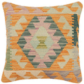 handmade Traditional Pillow Orange Blue Hand-Woven SQUARE 100% WOOL Hand woven turkish pillow2' x 2'