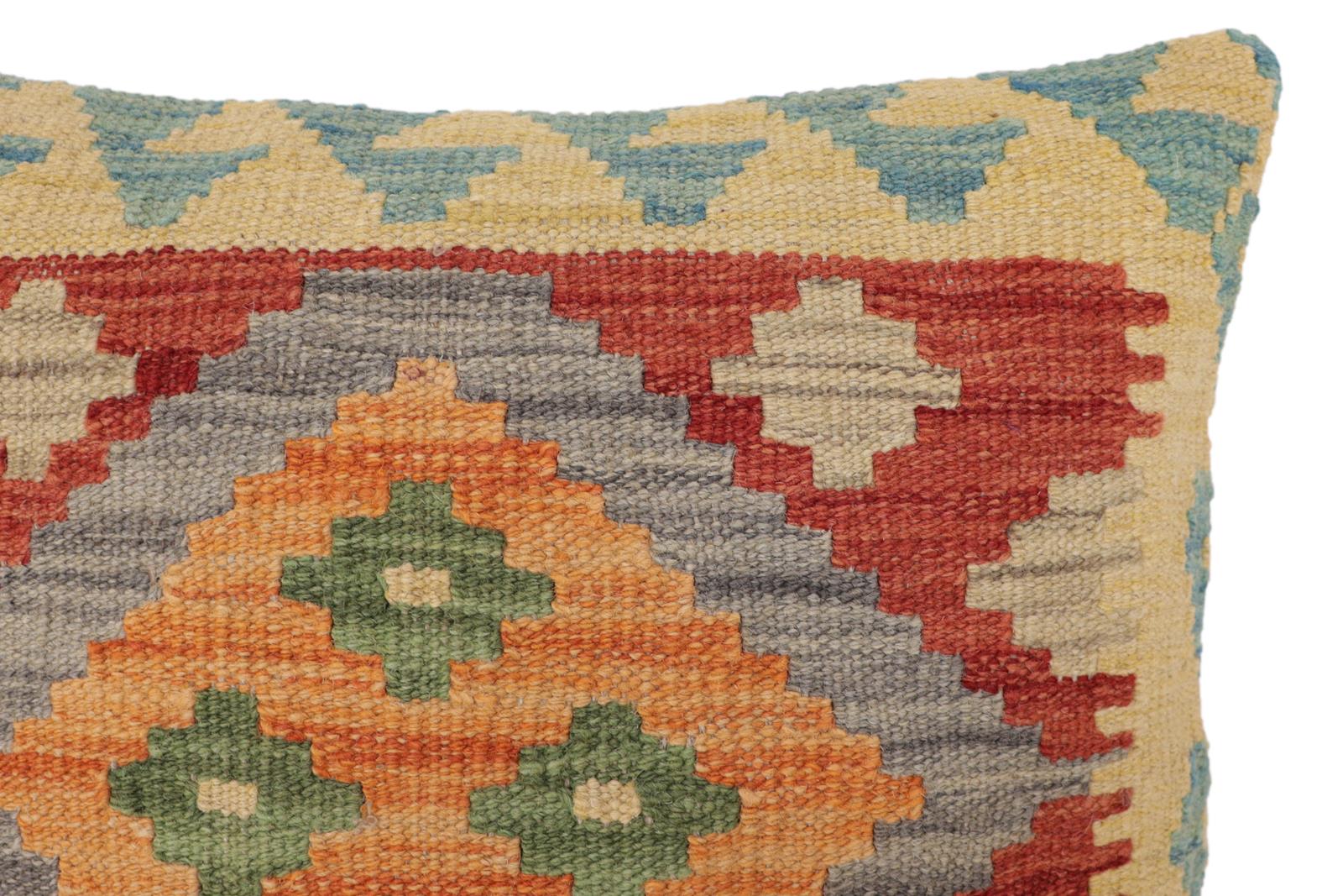 handmade Traditional Pillow Red Blue Hand-Woven SQUARE 100% WOOL Hand woven turkish pillow2' x 2'