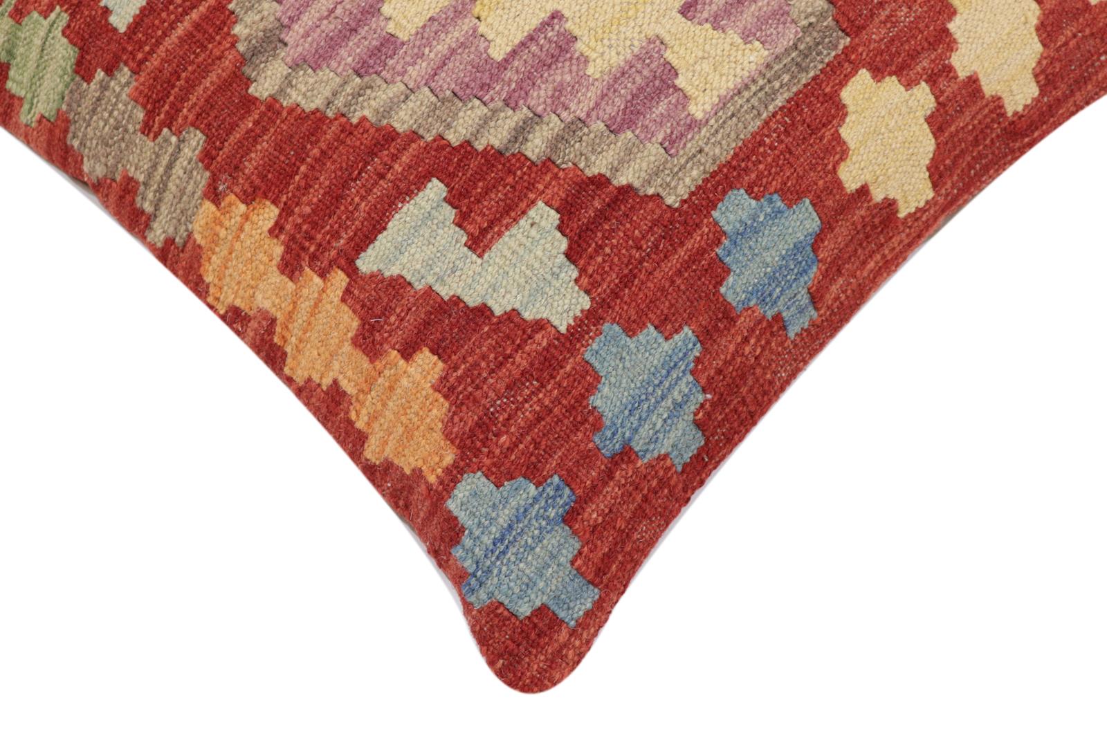 handmade Traditional Pillow Red Blue Hand-Woven SQUARE 100% WOOL Hand woven turkish pillow2' x 2'