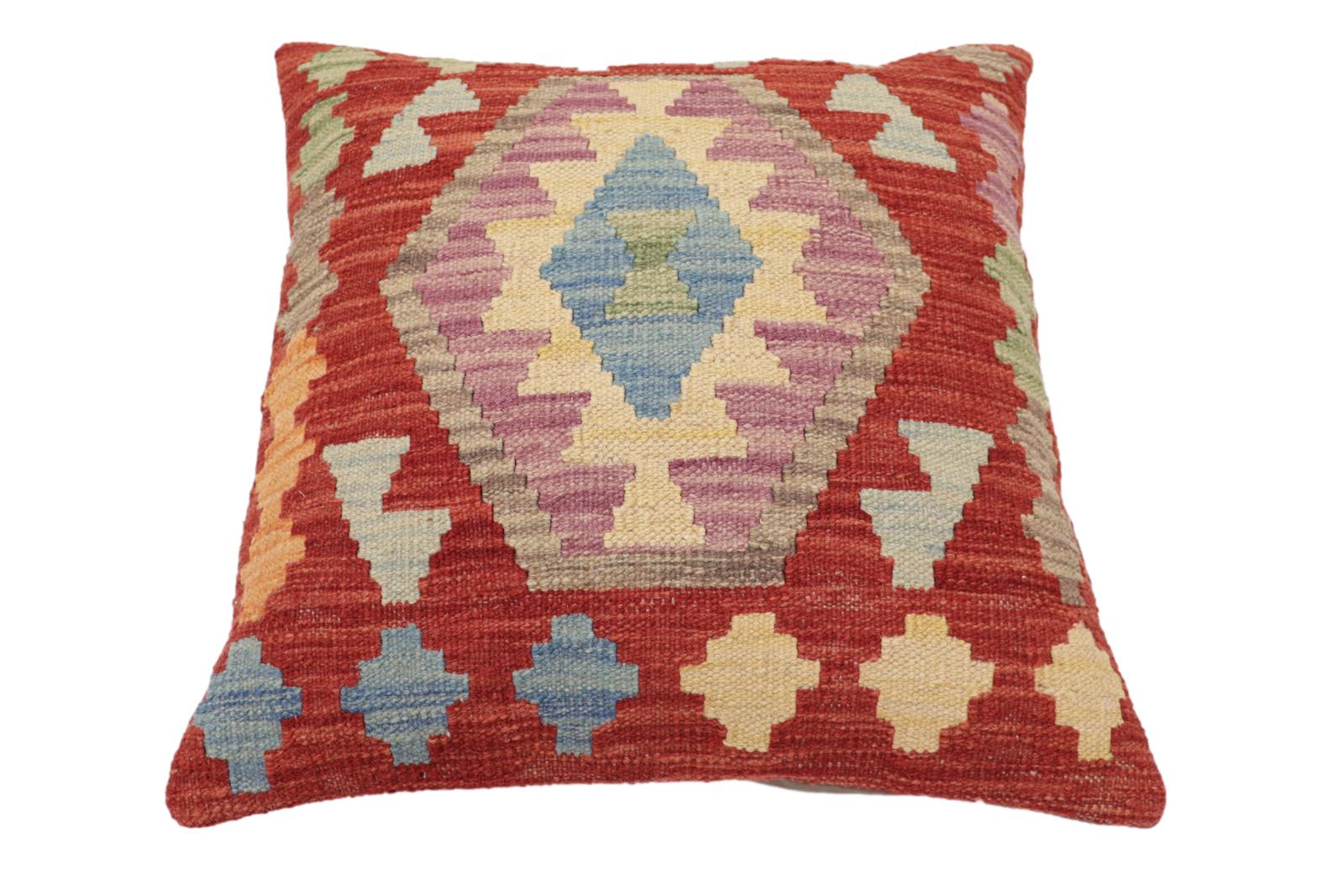 handmade Traditional Pillow Red Blue Hand-Woven SQUARE 100% WOOL Hand woven turkish pillow2' x 2'
