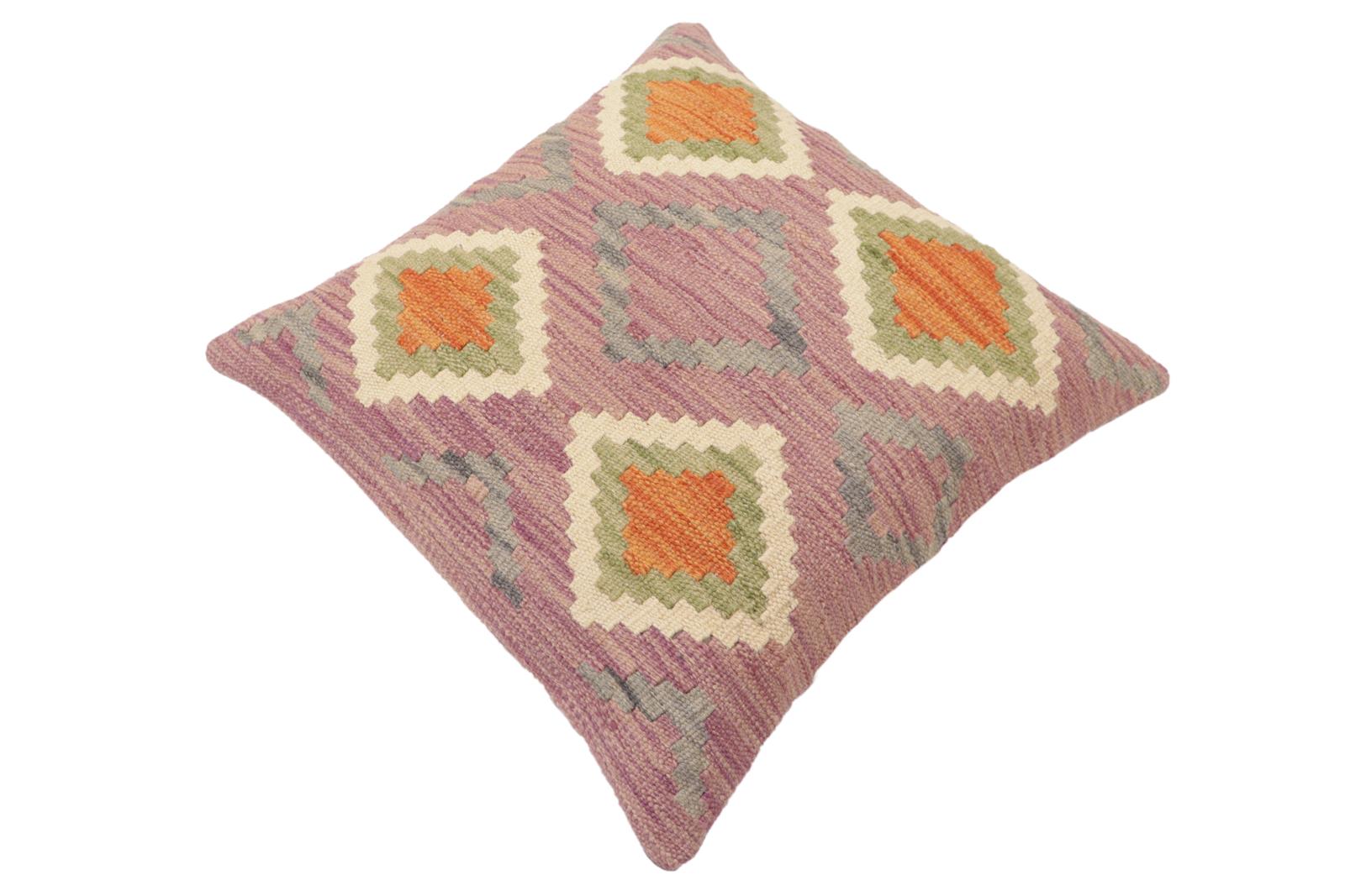 handmade Traditional Pillow Purple Rust Hand-Woven SQUARE 100% WOOL Hand woven turkish pillow2' x 2'