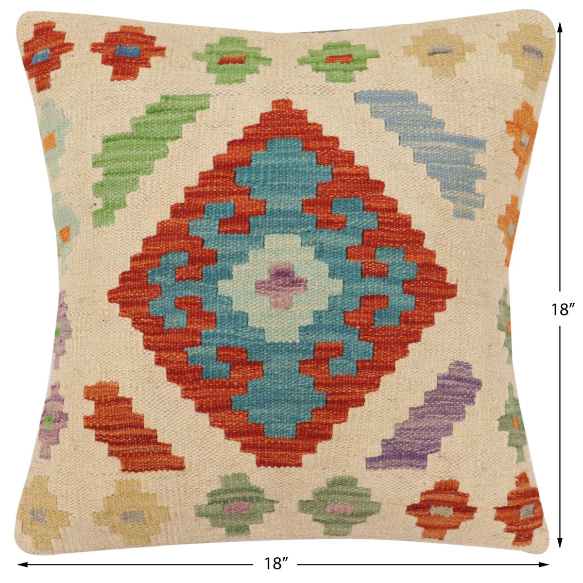 handmade Traditional Pillow Beige Rust Hand-Woven SQUARE 100% WOOL Hand woven turkish pillow2' x 2'