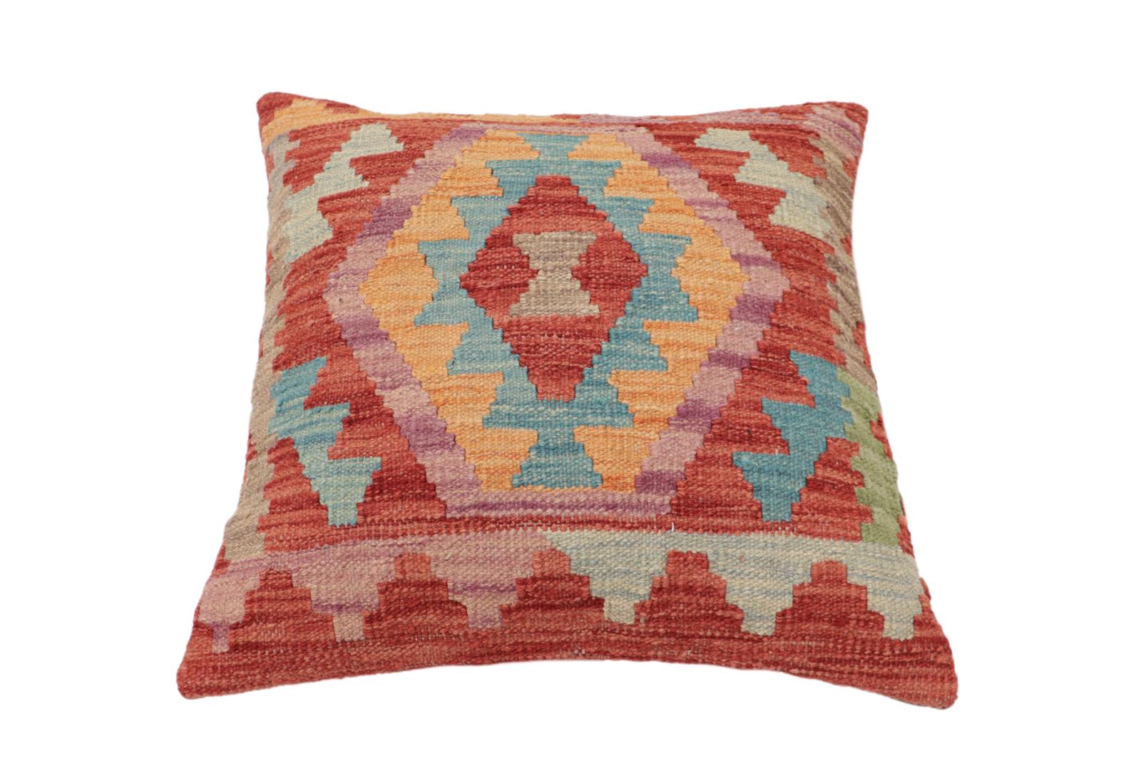 handmade Traditional Pillow Red Blue Hand-Woven SQUARE 100% WOOL Hand woven turkish pillow2' x 2'