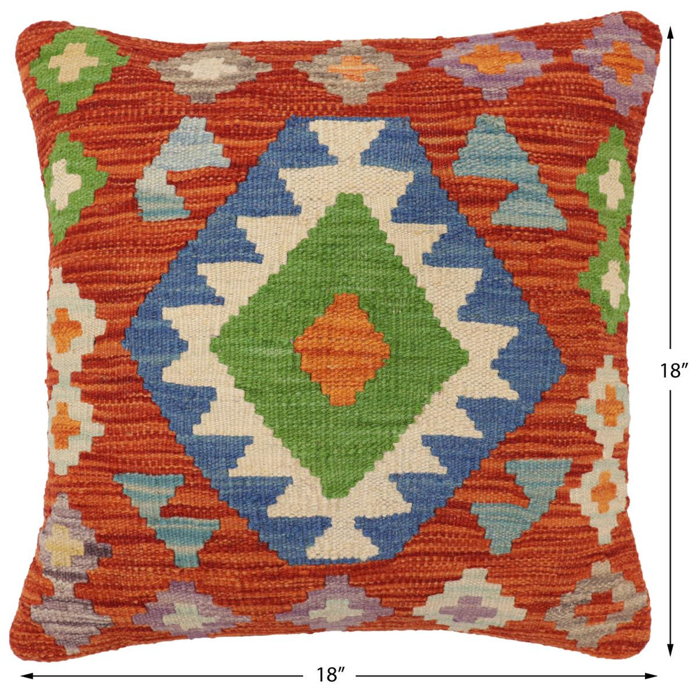 handmade Traditional Pillow Rust Blue Hand-Woven SQUARE 100% WOOL Hand woven turkish pillow2' x 2'