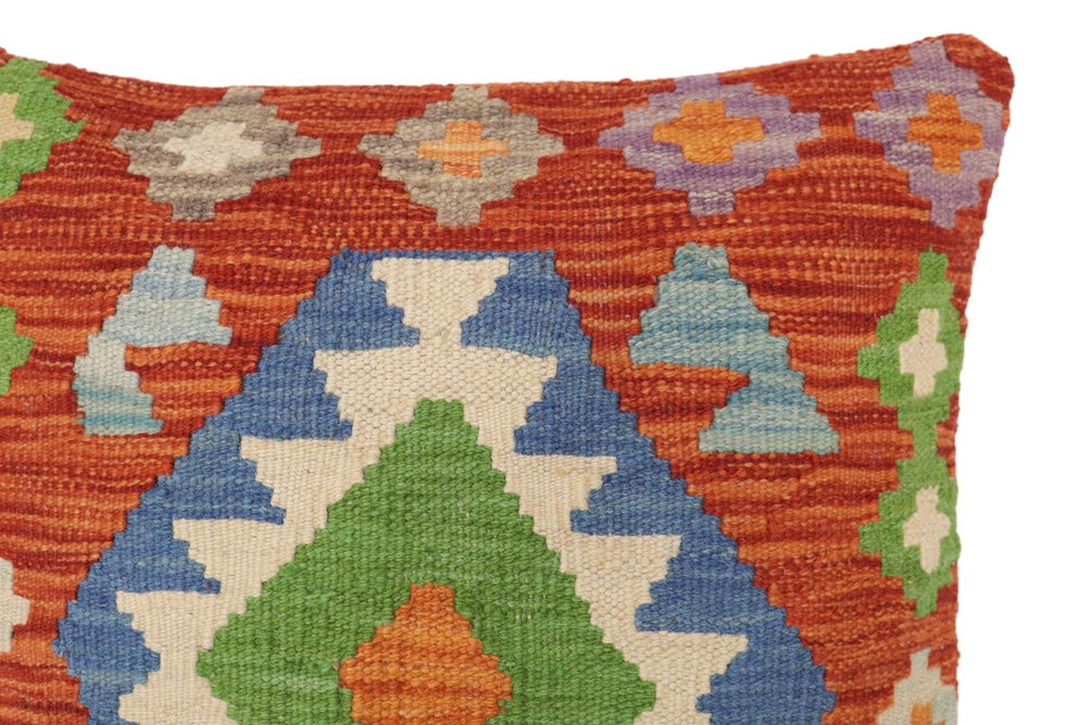 handmade Traditional Pillow Rust Blue Hand-Woven SQUARE 100% WOOL Hand woven turkish pillow2' x 2'