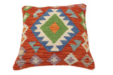 handmade Traditional Pillow Rust Blue Hand-Woven SQUARE 100% WOOL Hand woven turkish pillow2' x 2'