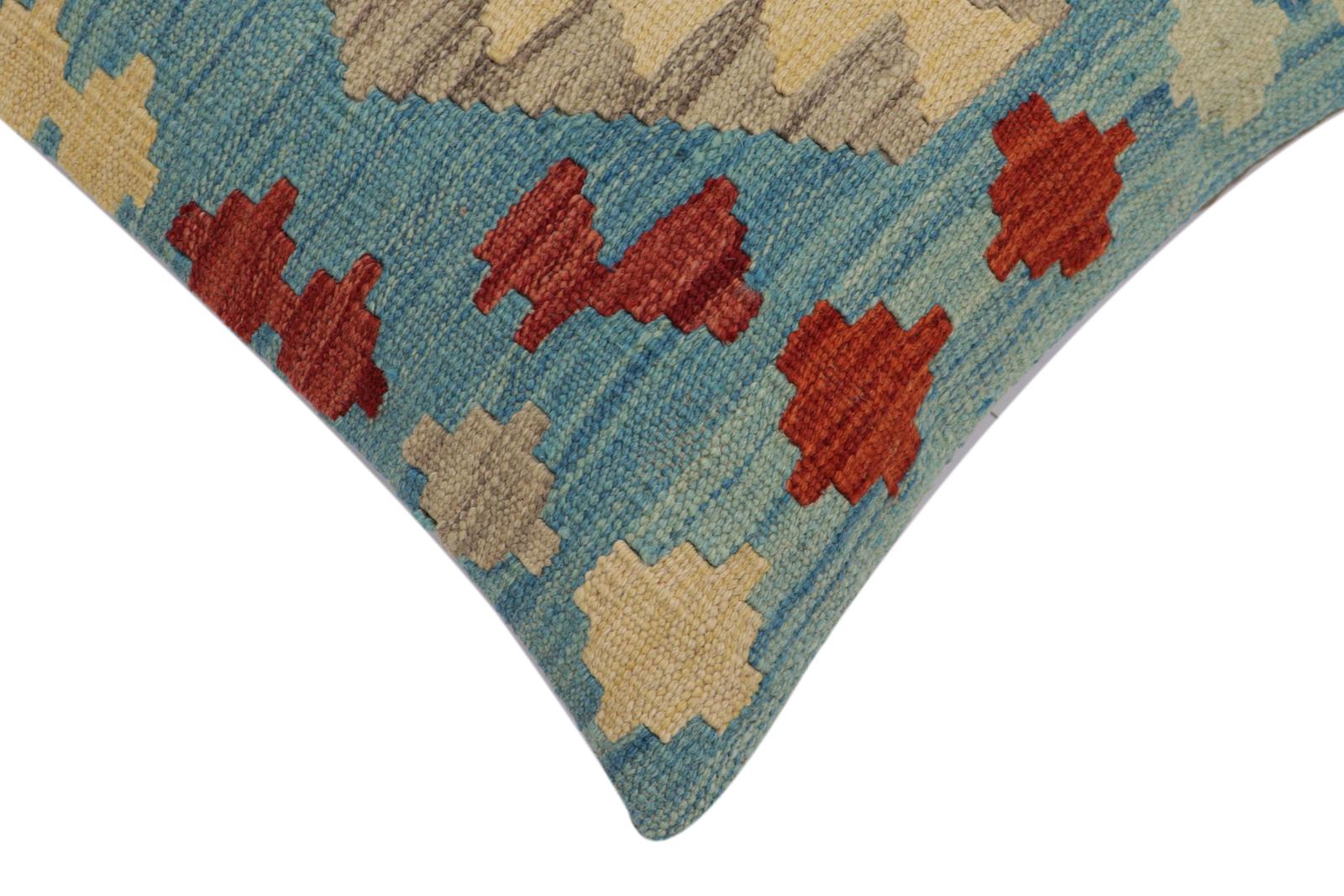 handmade Traditional Pillow Blue Red Hand-Woven SQUARE 100% WOOL Hand woven turkish pillow2' x 2'