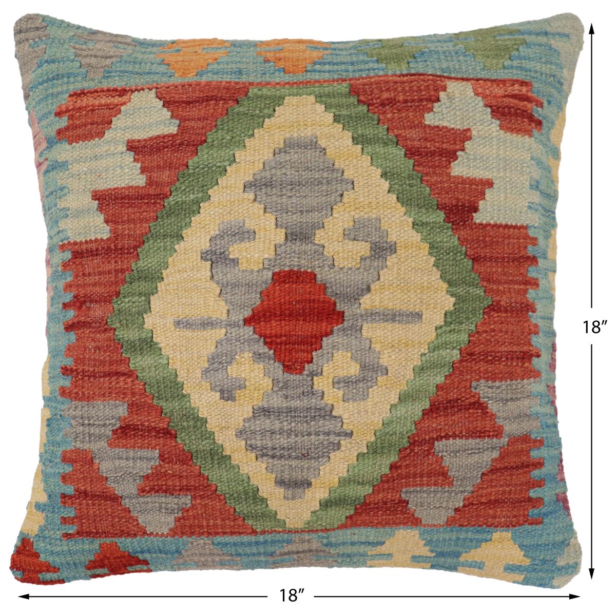 handmade Traditional Pillow Red Blue Hand-Woven SQUARE 100% WOOL Hand woven turkish pillow2' x 2'