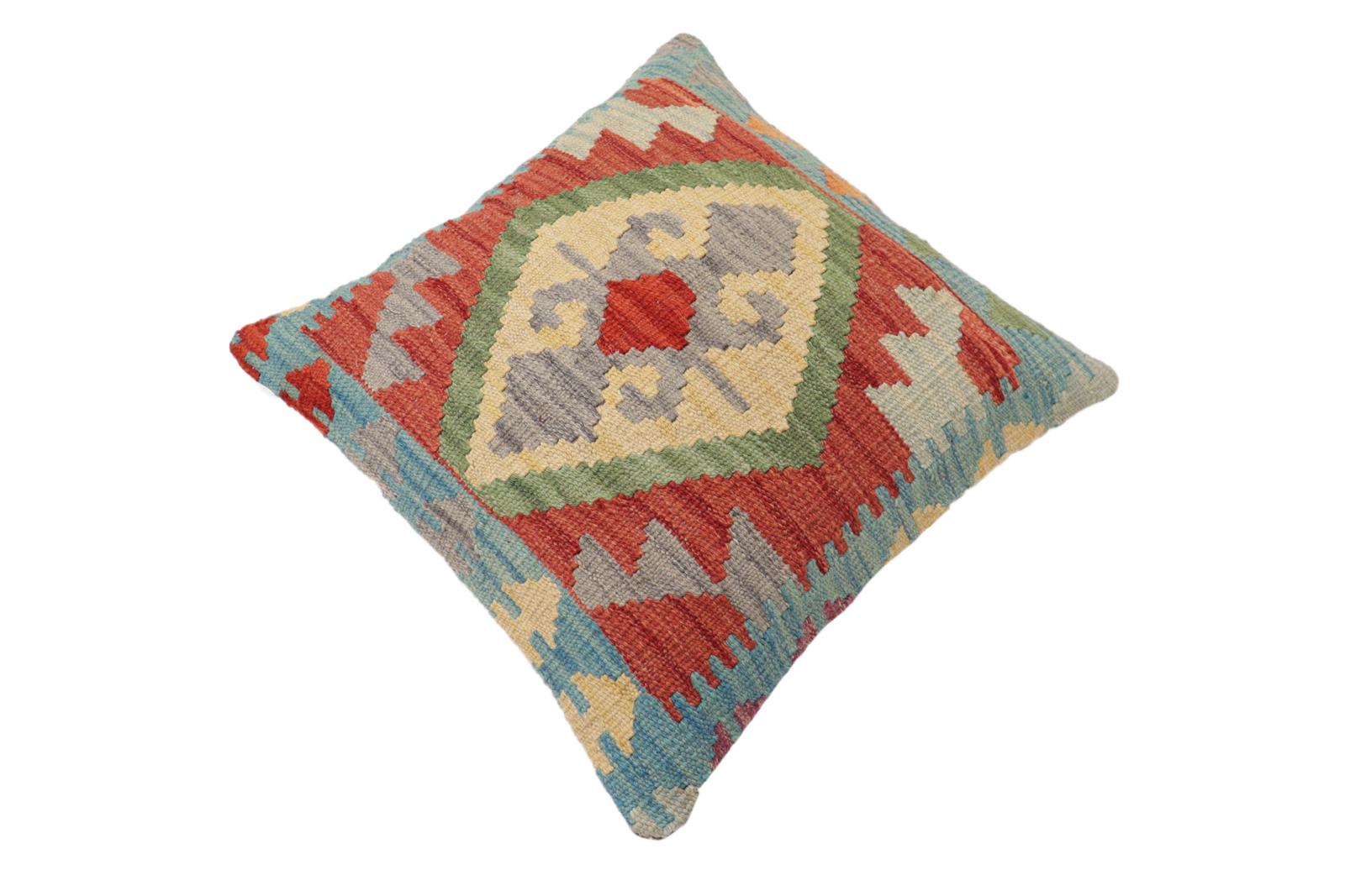 handmade Traditional Pillow Red Blue Hand-Woven SQUARE 100% WOOL Hand woven turkish pillow2' x 2'