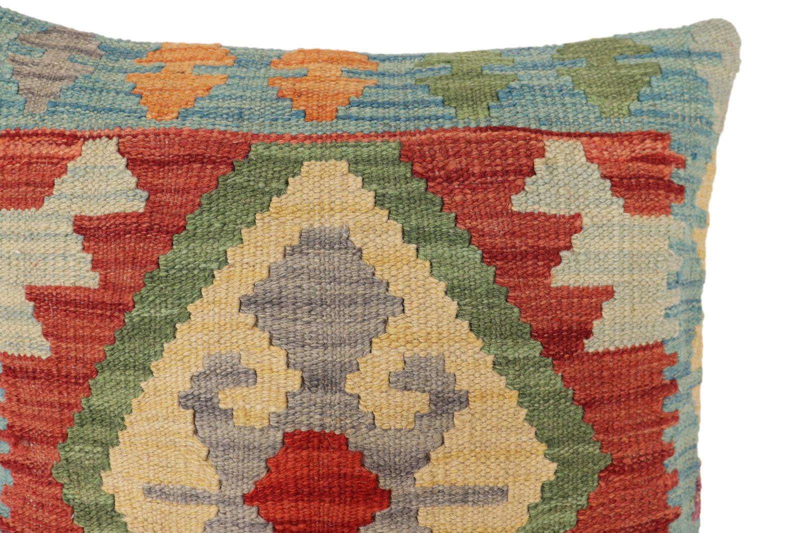 handmade Traditional Pillow Red Blue Hand-Woven SQUARE 100% WOOL Hand woven turkish pillow2' x 2'