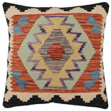 handmade Traditional Pillow Rust Blue Hand-Woven SQUARE 100% WOOL Hand woven turkish pillow2' x 2'