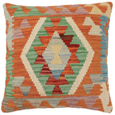 handmade Traditional Pillow Rust Blue Hand-Woven SQUARE 100% WOOL Hand woven turkish pillow2' x 2'