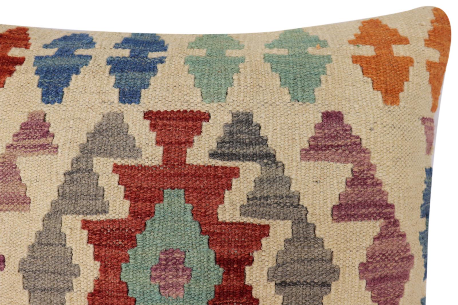 handmade Traditional Pillow Beige Red Hand-Woven SQUARE 100% WOOL Hand woven turkish pillow2' x 2'