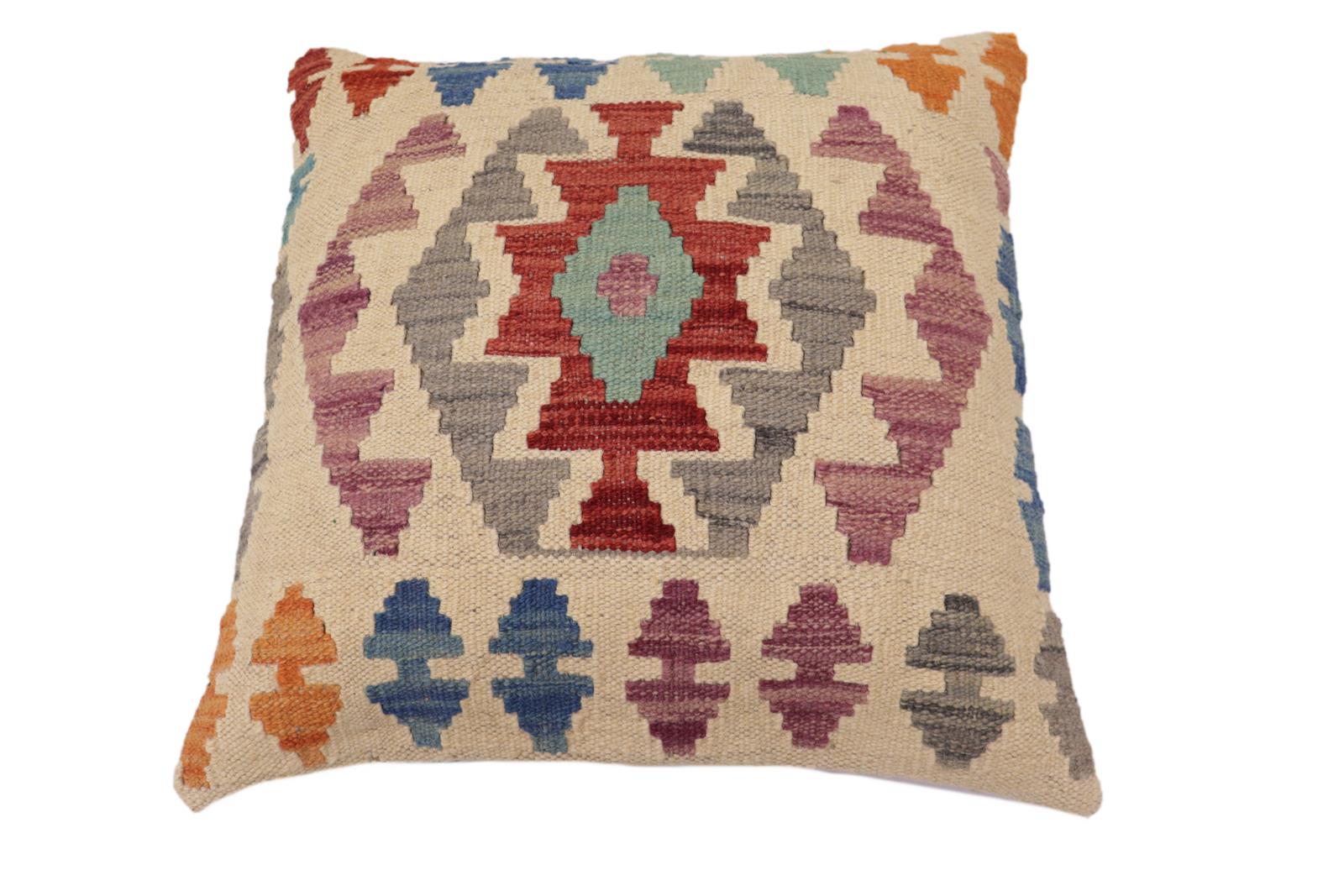 handmade Traditional Pillow Beige Red Hand-Woven SQUARE 100% WOOL Hand woven turkish pillow2' x 2'