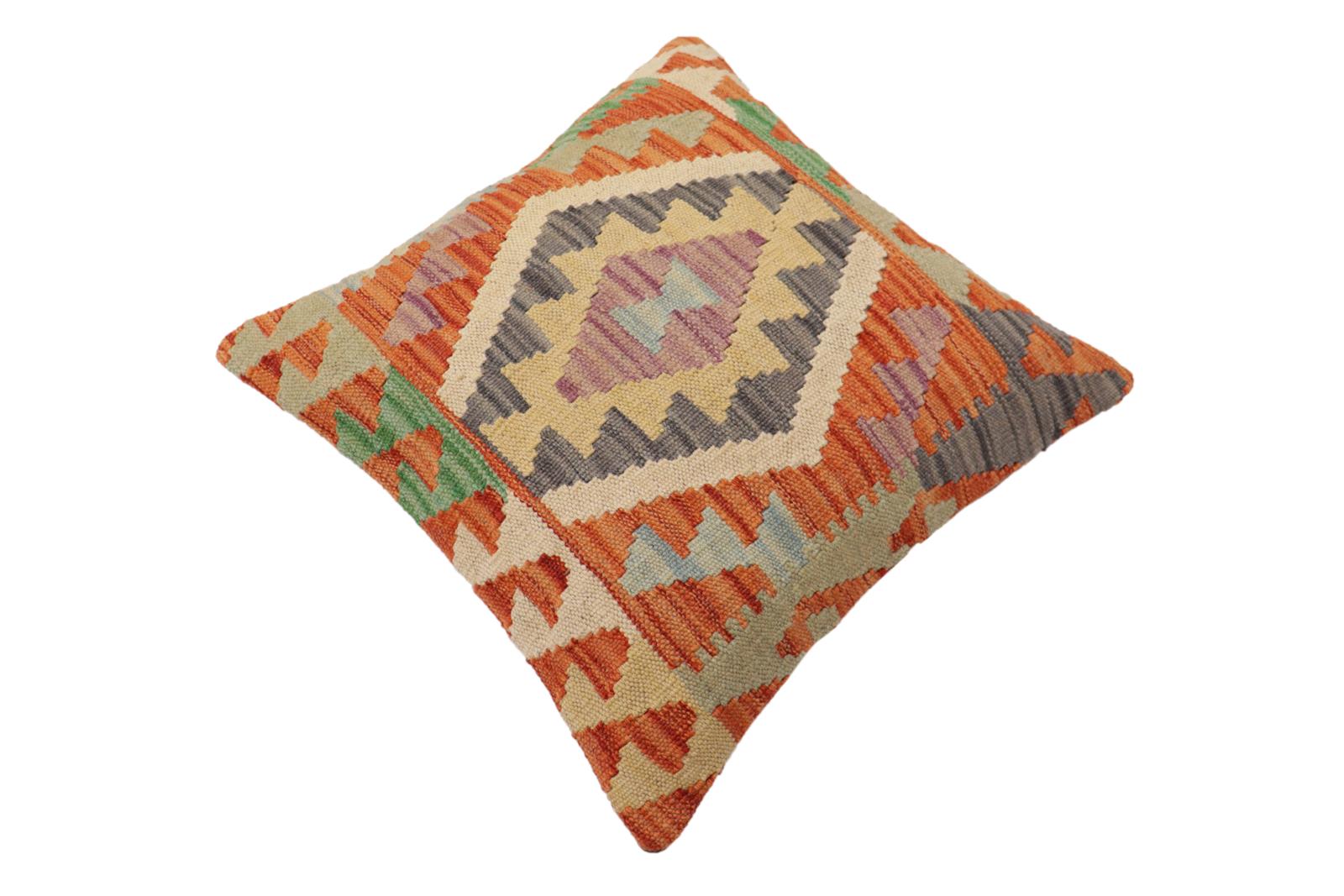 handmade Traditional Pillow Rust Blue Hand-Woven SQUARE 100% WOOL Hand woven turkish pillow2' x 2'