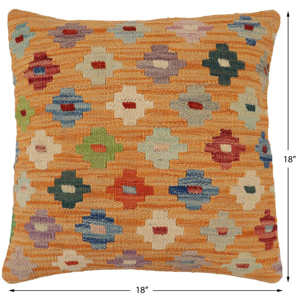 handmade Traditional Pillow Orange Red Hand-Woven SQUARE 100% WOOL Hand woven turkish pillow2' x 2'