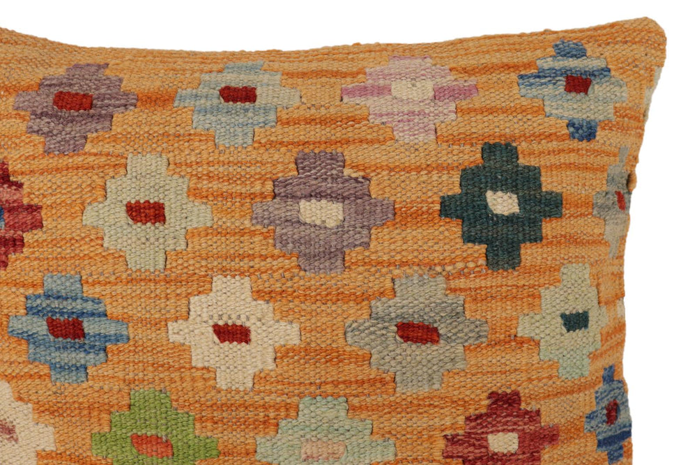 handmade Traditional Pillow Orange Red Hand-Woven SQUARE 100% WOOL Hand woven turkish pillow2' x 2'