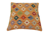 handmade Traditional Pillow Orange Red Hand-Woven SQUARE 100% WOOL Hand woven turkish pillow2' x 2'