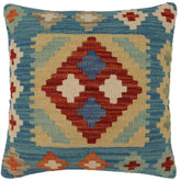 handmade Traditional Pillow Blue Rust Hand-Woven SQUARE 100% WOOL Hand woven turkish pillow2 x 2
