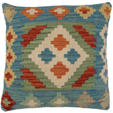 handmade Traditional Pillow Blue Rust Hand-Woven SQUARE 100% WOOL Hand woven turkish pillow2 x 2