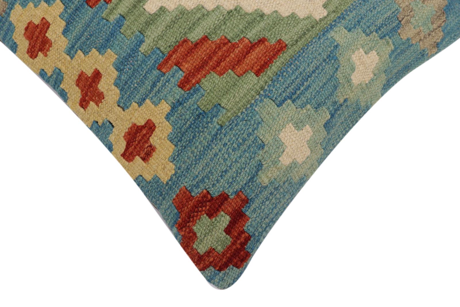 handmade Traditional Pillow Blue Rust Hand-Woven SQUARE 100% WOOL Hand woven turkish pillow2' x 2'