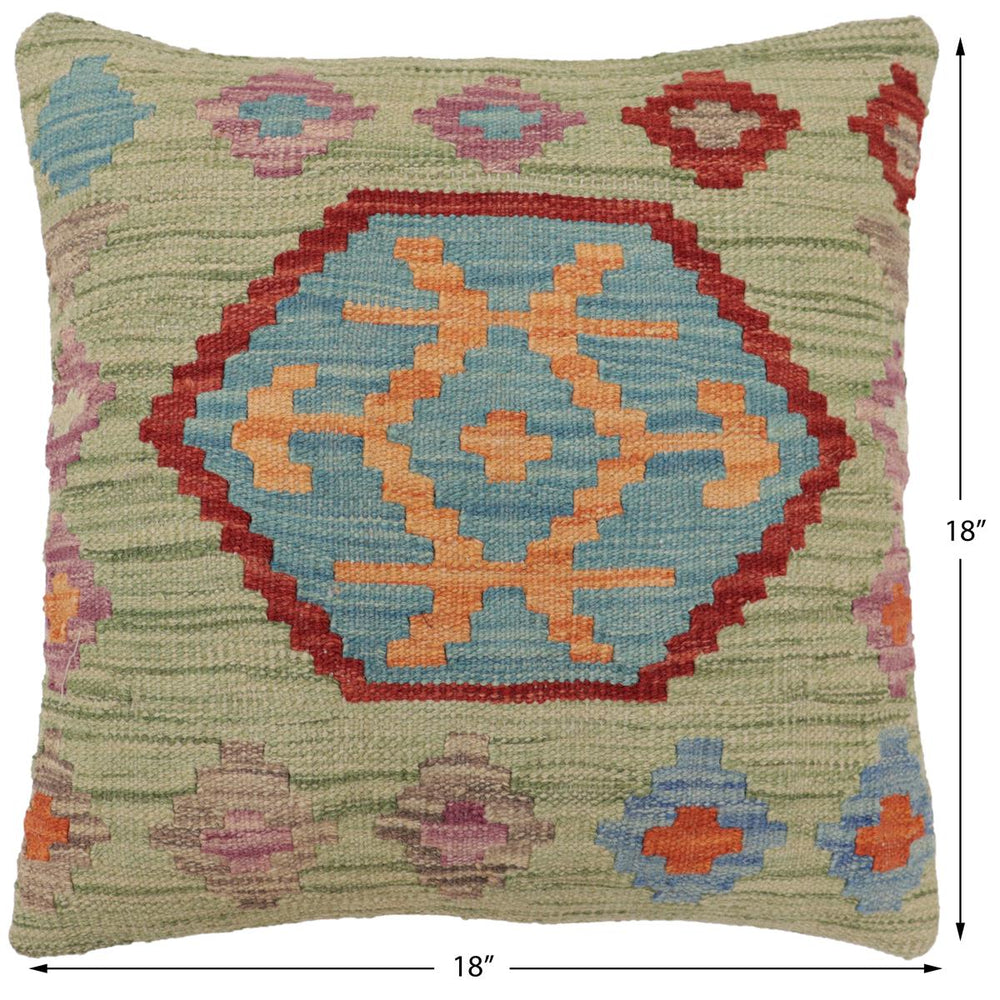 handmade Traditional Pillow Green Red Hand-Woven SQUARE 100% WOOL Hand woven turkish pillow2' x 2'