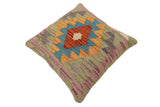 handmade Traditional Pillow Rust Blue Hand-Woven SQUARE 100% WOOL  Hand woven turkish pillow  2 x 2