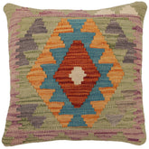 handmade Traditional Pillow Rust Blue Hand-Woven SQUARE 100% WOOL Hand woven turkish pillow 2 x 2
