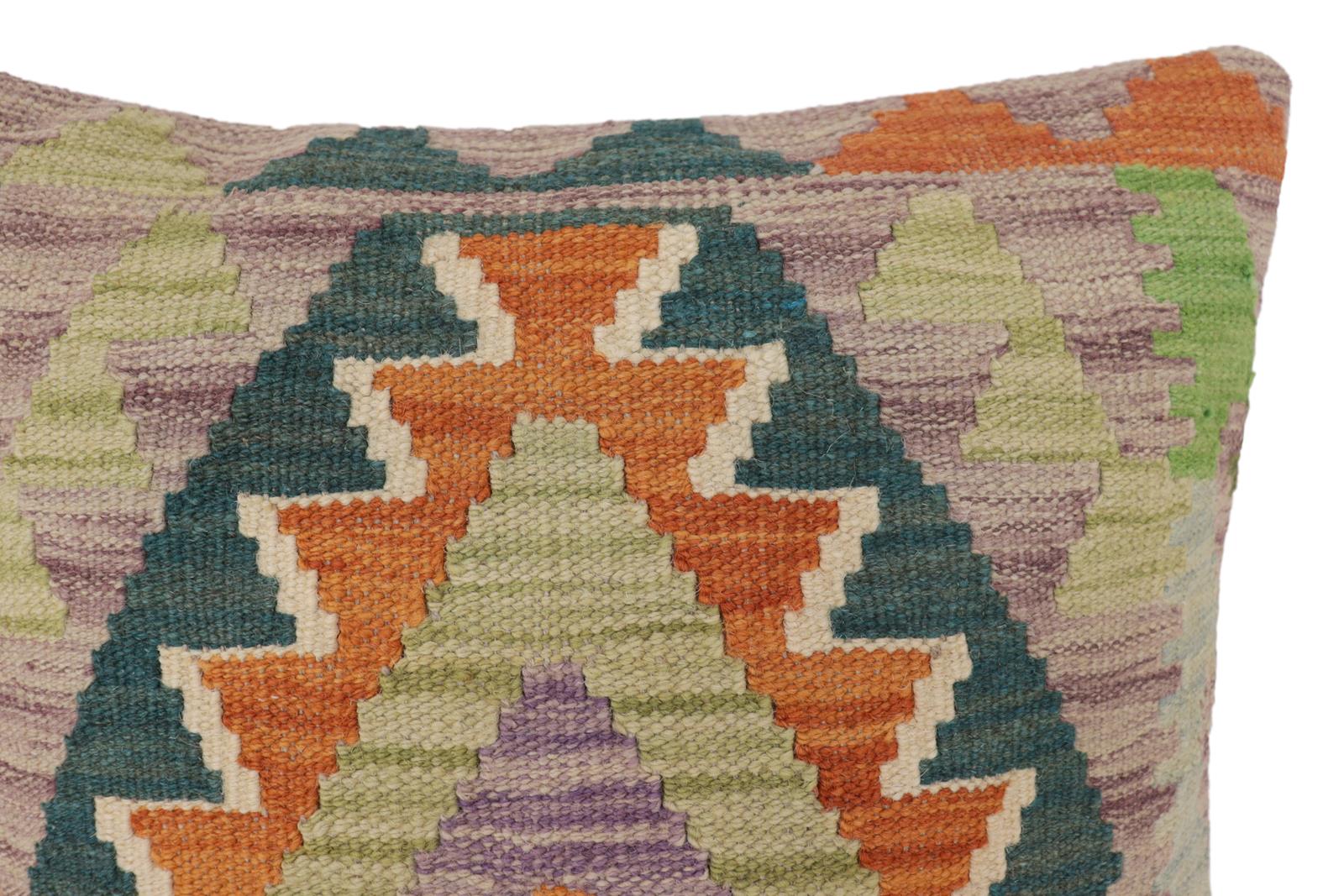 handmade Traditional Pillow Rust Blue Hand-Woven SQUARE 100% WOOL Hand woven turkish pillow2' x 2'