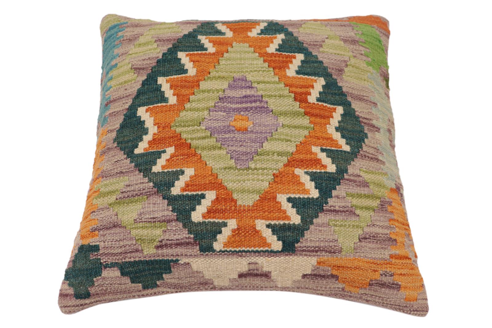handmade Traditional Pillow Rust Blue Hand-Woven SQUARE 100% WOOL Hand woven turkish pillow2' x 2'