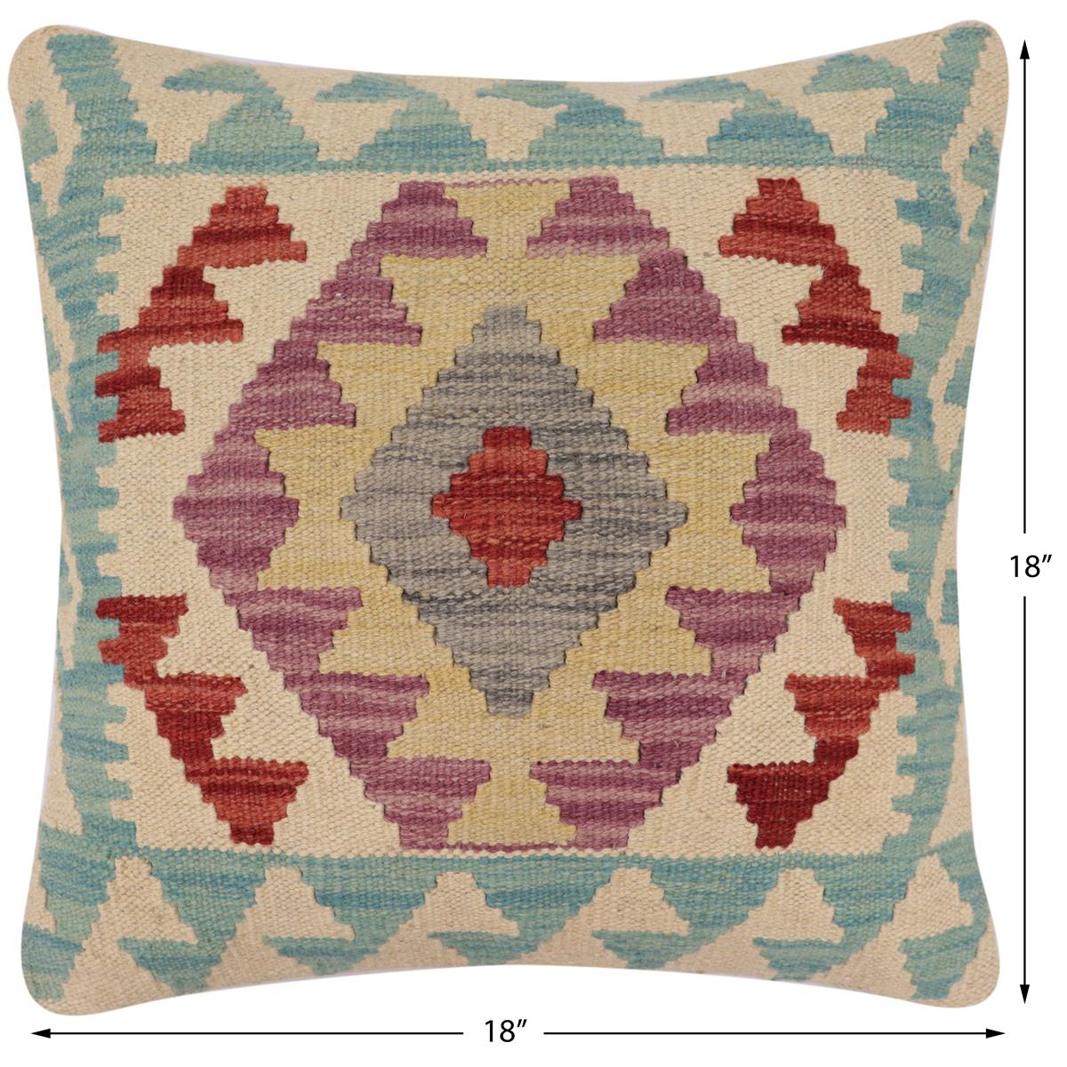 handmade Traditional Pillow Blue Red Hand-Woven SQUARE 100% WOOL Hand woven turkish pillow2' x 2'