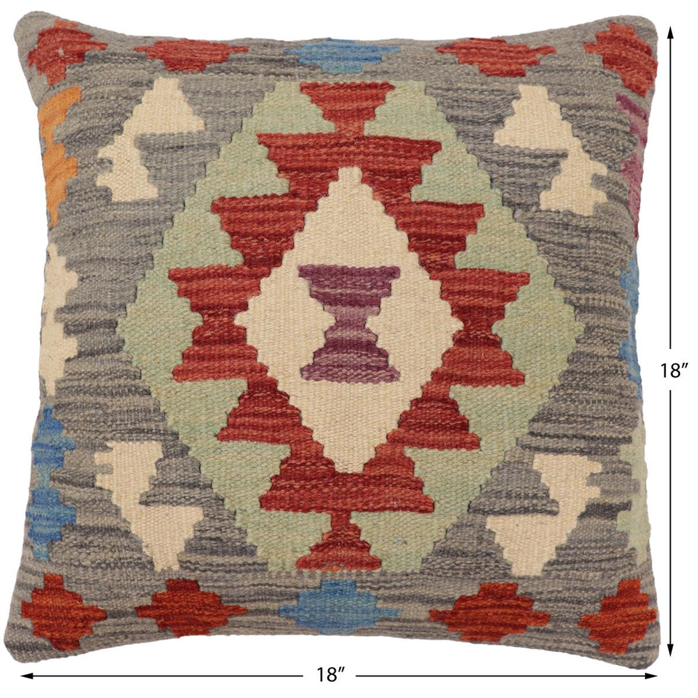 handmade Traditional Pillow Gray Red Hand-Woven SQUARE 100% WOOL Hand woven turkish pillow2' x 2'