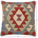 handmade Traditional Pillow Gray Red Hand-Woven SQUARE 100% WOOL Hand woven turkish pillow2' x 2'