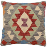 handmade Traditional Pillow Gray Red Hand-Woven SQUARE 100% WOOL Hand woven turkish pillow2' x 2'