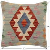 handmade Traditional Pillow Blue Rust Hand-Woven SQUARE 100% WOOL  Hand woven turkish pillow  2 x 2