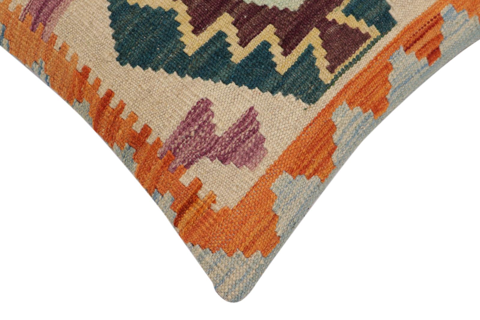 handmade Traditional Pillow Blue Rust Hand-Woven SQUARE 100% WOOL Hand woven turkish pillow2' x 2'
