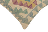 handmade Traditional Pillow Beige Blue Hand-Woven SQUARE 100% WOOL  Hand woven turkish pillow  2 x 2