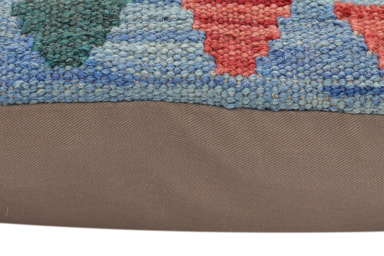handmade Traditional Pillow Blue Red Hand-Woven SQUARE 100% WOOL Hand woven turkish pillow2' x 2'