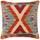 handmade Traditional Pillow Rust Blue Hand-Woven SQUARE 100% WOOL Hand woven turkish pillow 2 x 2