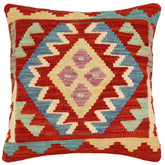 handmade Traditional Pillow Rust Blue Hand-Woven SQUARE 100% WOOL Hand woven turkish pillow2' x 2'